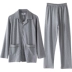 Màu xanh lá cây mùa thu mới Bộ đồ ngủ cotton nam dài tay áo cardigan ve áo màu rắn thường phục vụ nhà pijama nam Nam giới