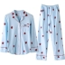 Màu xanh lá cây mùa thu mới bộ đồ ngủ của phụ nữ quần dài tay cotton cardigan ve áo dâu thường xuyên thời trang nhà dịch vụ phù hợp pijama lụa dài tay Bộ Pajama