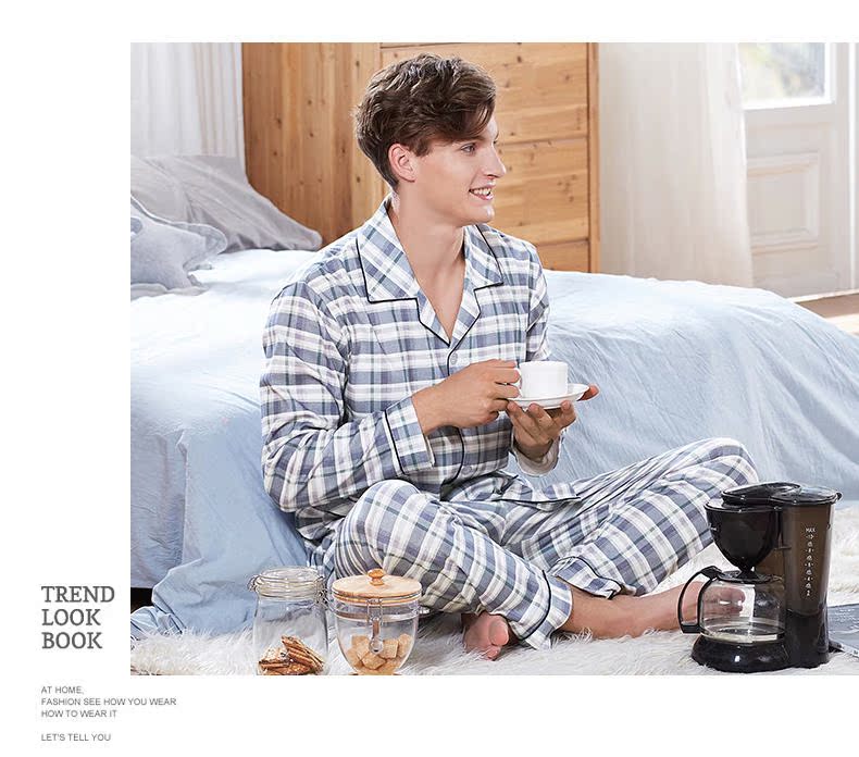Bộ đồ ngủ màu xanh lá cây Jia 2018 cho nam mùa xuân và mùa thu mới Cotton dài tay pijama nam cao cấp