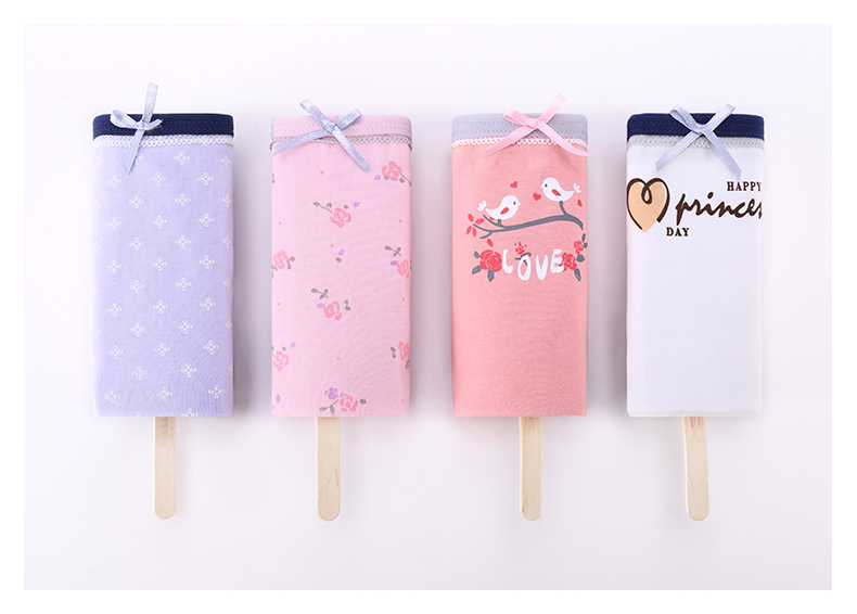 Green Jia bốn món quà đóng hộp đồ lót nữ mới phim hoạt hình quần short vải cotton ở eo quần cô gái quần lót ren gợi cảm 