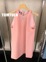 TOMYULN20 summer New Lady Pearl bow sleeveless strapless French niche high waisted dress