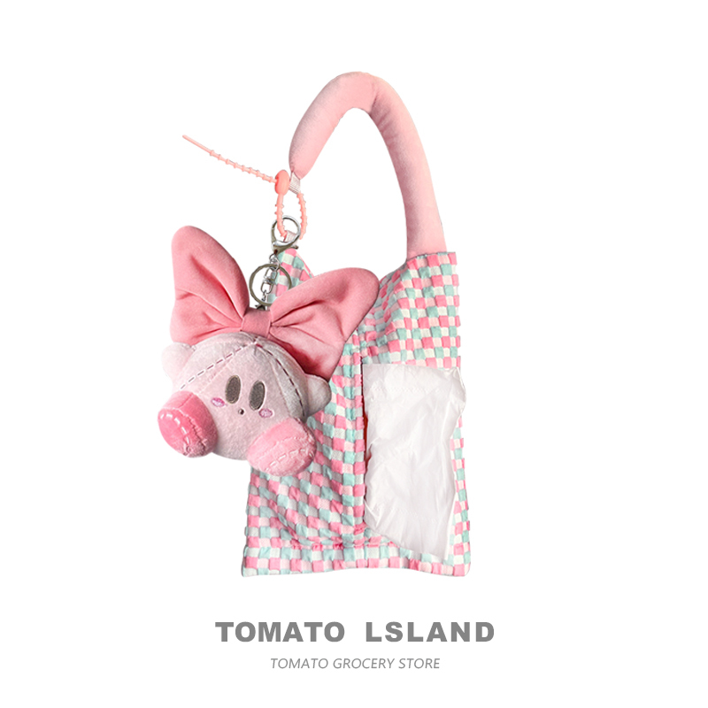 Tomato Original Feather Knot Kirby Pink Checkerboard Cute Plush Tissue Box Car Interior Decoration Universal Tomato Original Feather Knot Kirby Pink Checkerboard Cute Plush Tissue Box Car Interior Decoration Universal