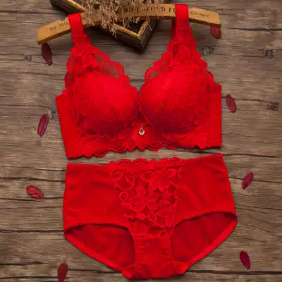 This year of life, big red sexy small chest, thick cup, lace gathered bra, no steel ring underwear set, wedding bride