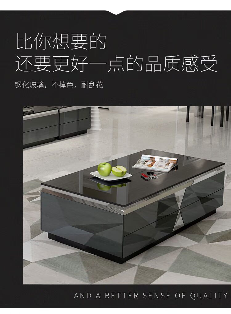 Bàn kính cường lực bàn cà phê Bộ tủ tivi đơn giản Phòng khách hiện đại lưu trữ đồ nội thất Gương bàn trà thời trang - Bộ đồ nội thất bộ bàn ghế thông minh