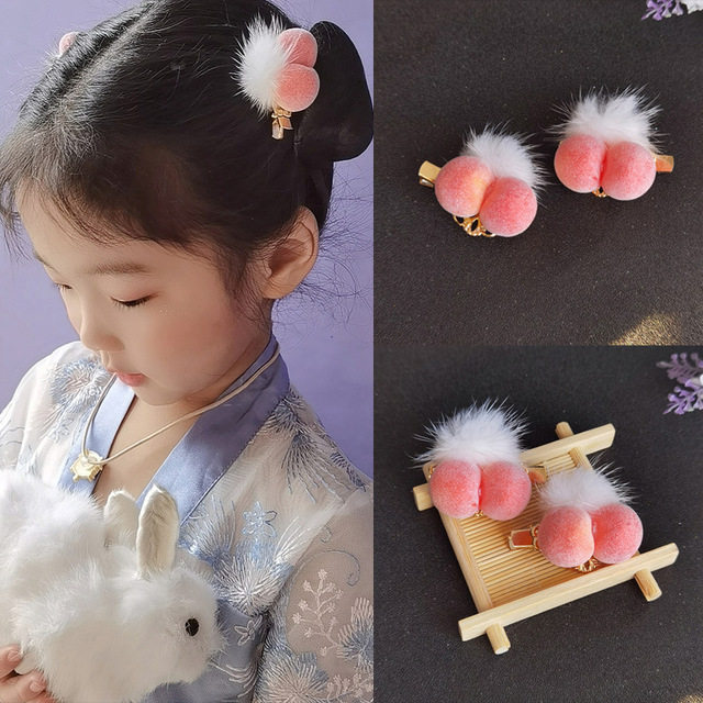 Little Girl Ornament Ancient Wind Hanfu Cute Hair Peach Hair Clip Hair Accessories Pink Children Photo Props To Clip Side Chucks