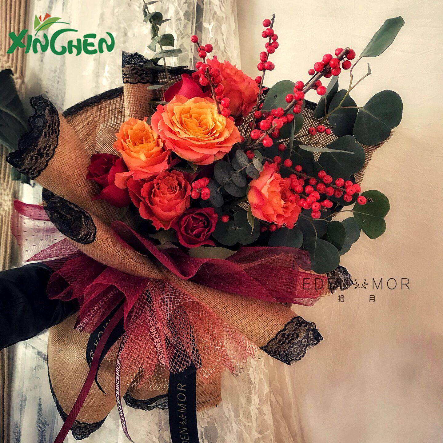 Xinchen Flower Packaging Material Color Jute Crack Lace Lace Flower Packaging Material