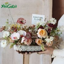 Xinchen second generation cotton lace handmade flower basket flower packaging material original idyllic rattan lace handmade basket