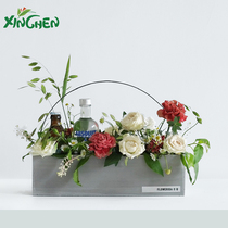 Hintchen Teachers Festival new net red rectangular wooded flower case semi-circle hand floral floral florist flower flower arrangement box