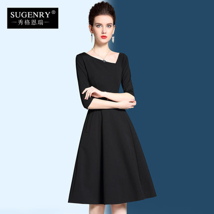 赫本风小黑裙2018新款冬装正式场合黑色礼服