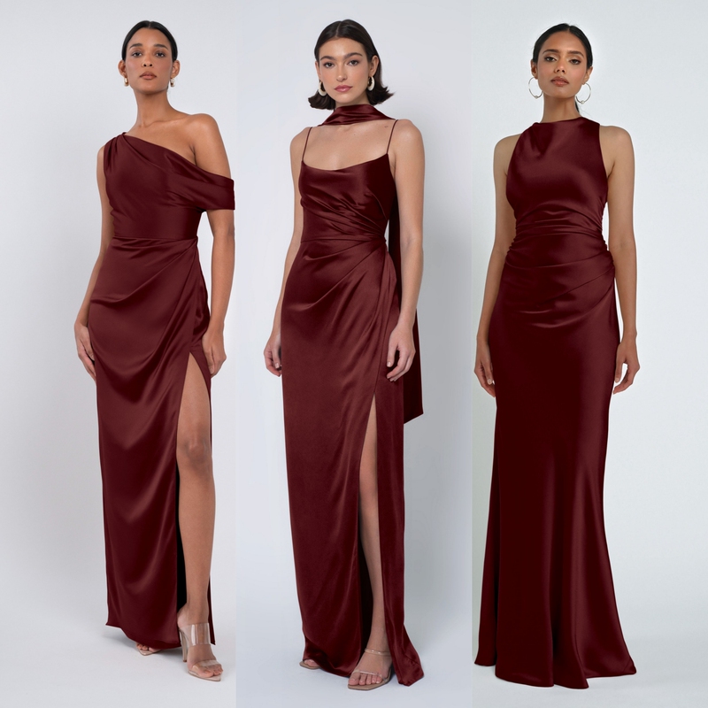 Burgundy Bridesmaid Dress, New Slim-Fit Elegant Satin Bridesmaid Group Dress, Birthday Party Light Luxury Sister Group Dress Burgundy Bridesmaid Dress, New Slim-Fit Elegant Satin Bridesmaid Group Dress, Birthday Party Light Luxury Sister Group Dress