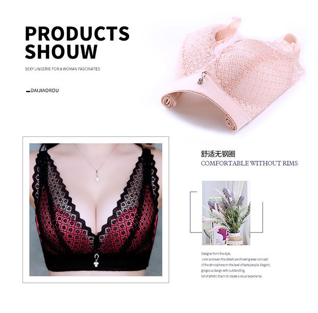 Ren openwork lụa protein đồ lót lụa tập hợp để nhận được sữa gợi cảm liền mạch không có bộ áo ngực rim quần chip dễ thương