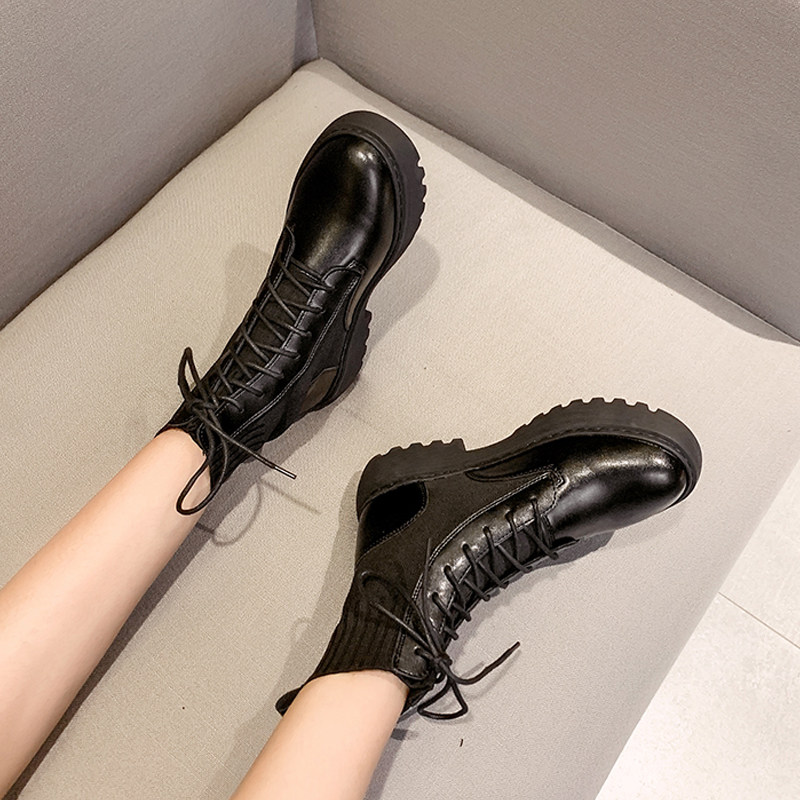 Martin boots women's trendy ins British style 2022 autumn and winter new style plus velvet inner heightened leather short boots all-match thin boots