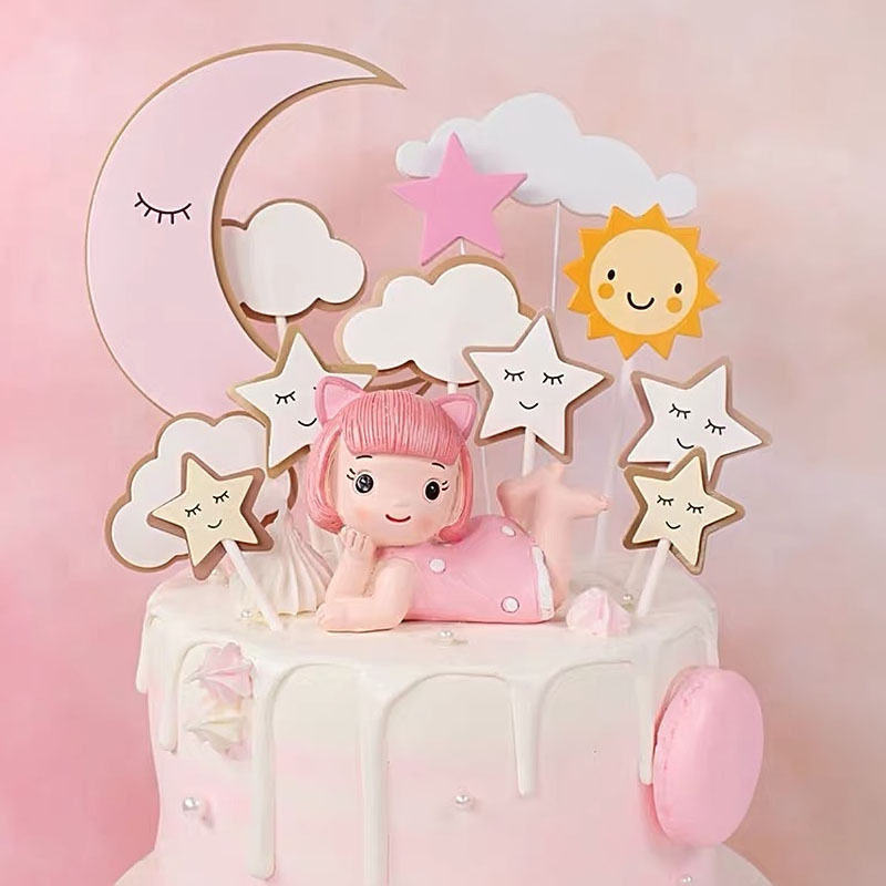Cake decoration stars and clouds card moon plug-in baking dessert table birthday holiday party flag set