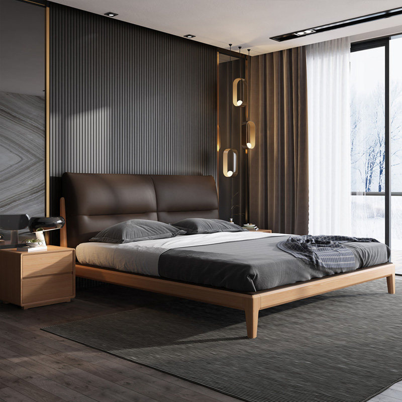 Nordic leather bed master bedroom double bed modern simplicity 18 meters leather bed fashion light luxury soft bed high-end soft bed