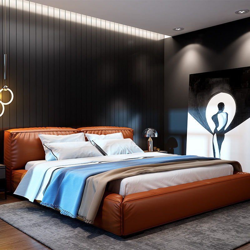 Italian light luxury leather bed 1 8 meters double bed Internet celebrity modern minimalist minimalist soft package Nordic master bedroom wedding bed