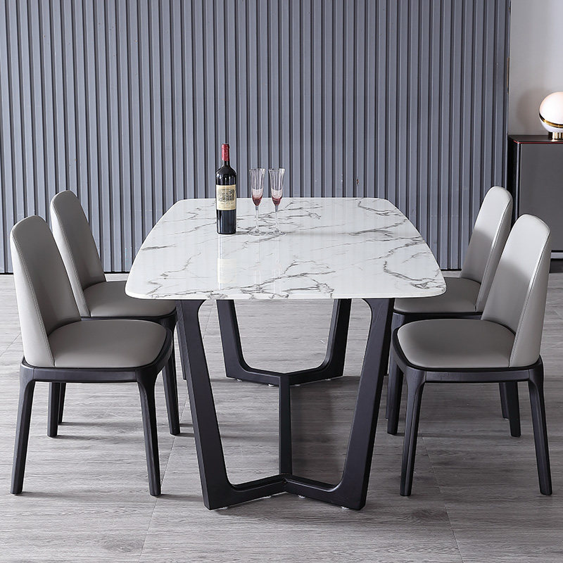 Nordic marble dining table modern simple small apartment 4 people 6 people dining table and chair combination rectangular solid wood table