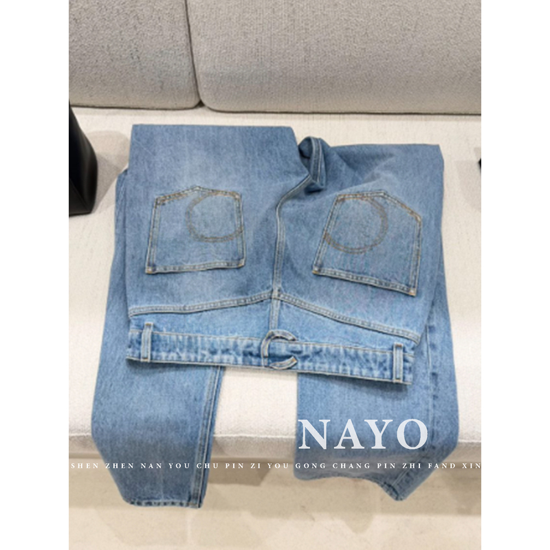 Nayo Certified and Comfortable to Wear! Don'T Regret Not Buying It Series 26Ss Super Cool Backpack Buckle Slimming Straight-Leg Washed Denim Jeans