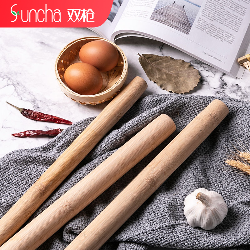 Double-gun rolling pin solid wood household large extended dry dough stick driving stick baking dumpling wrapper artifact