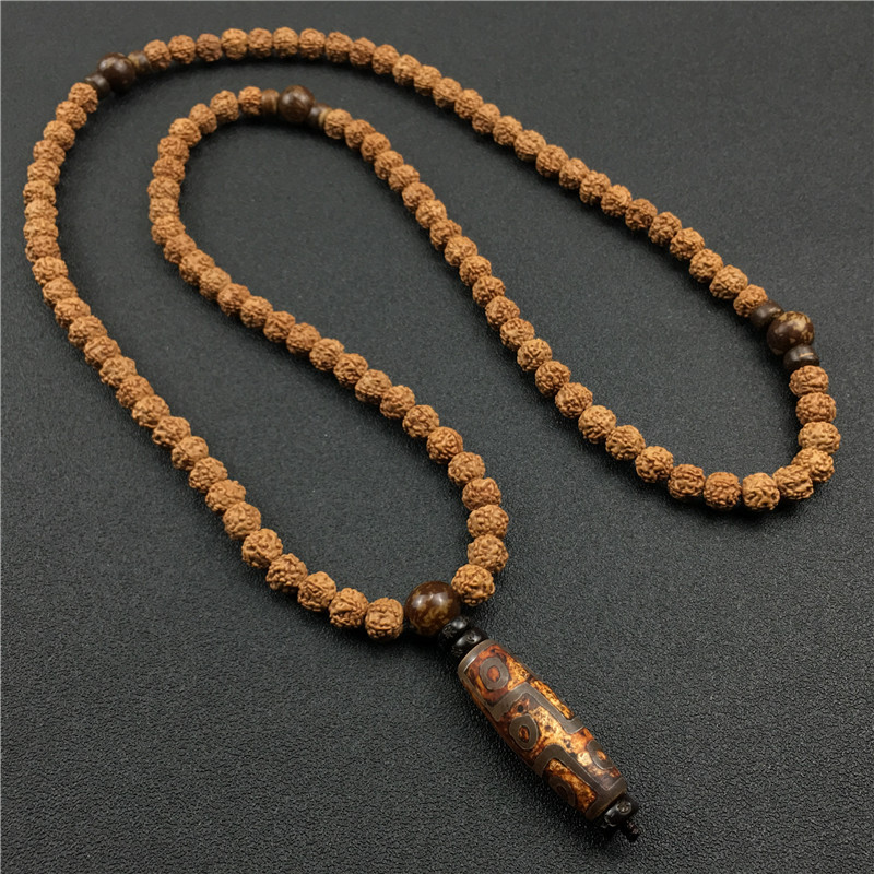 Natural 108 Small Rudraksha Beads Necklace, Vintage Dzi Bead Pendant, Cultural Ornament, Accessory for Men, Women, and Couples Natural 108 Small Rudraksha Beads Necklace, Vintage Dzi Bead Pendant, Cultural Ornament, Accessory for Men, Women, and Couples