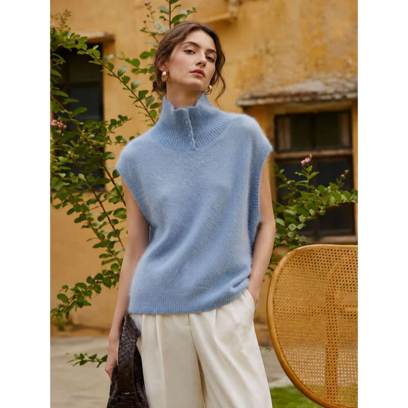 High-Neck Sleeveless 100% Merino Wool Knit Sweater for Women, 2026 Winter, Quality from Putian Factory, Elegant Brushed Vest Sweater High-Neck Sleeveless 100% Merino Wool Knit Sweater for Women, 2026 Winter, Quality from Putian Factory, Elegant Brushed Vest Sweater