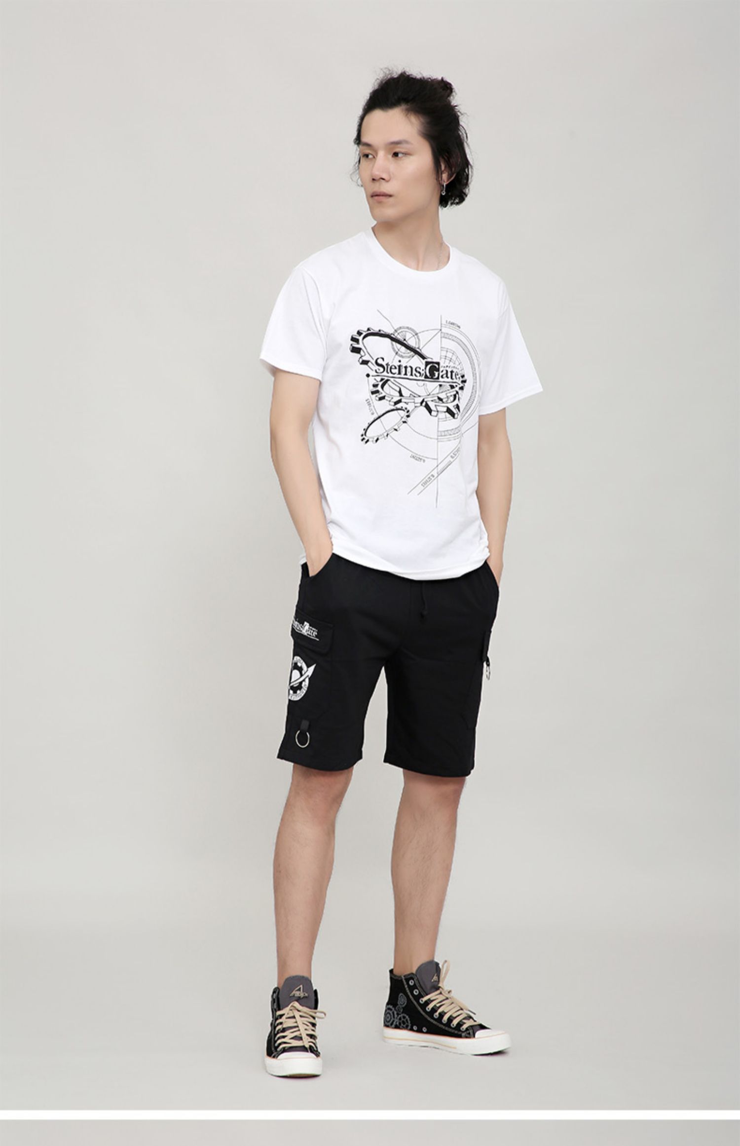 Man Fun Destiny Stone Gate 0 Áo phông ngoại vi Màu đỏ rêu Trợ lý rượu mùa hè Anime Quần short tay ngắn Quần áo Set - Carton / Hoạt hình liên quan hình dán thủy thủ mặt trăng
