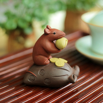 Red mud purple sand tea pet blessing kangaroo tea art tea play gold coin Zodiac mouse tea plate decoration tea set accessories