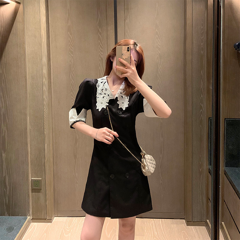 Large size Female dress Fat mm Retro gas light Remain body Lace Short Sleeve Ocean Dress Woman summer close-up Lean Bag Hip Skirt