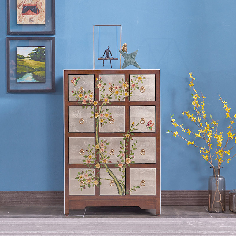 New Chinese style bedroom American style painted solid wood retro drawer living room porch drawer type large capacity storage decorative cabinet