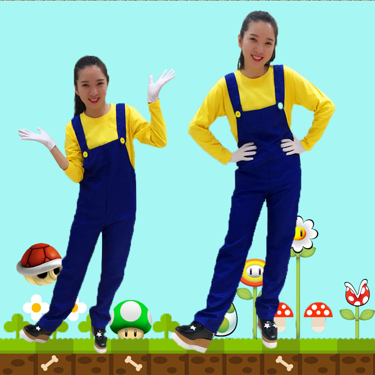 Quần áo trẻ em dành cho người lớn Super Mario trang phục biểu diễn sân khấu Mario trang phục catwalk lễ hội cha mẹ trang phục biểu diễn cho bé