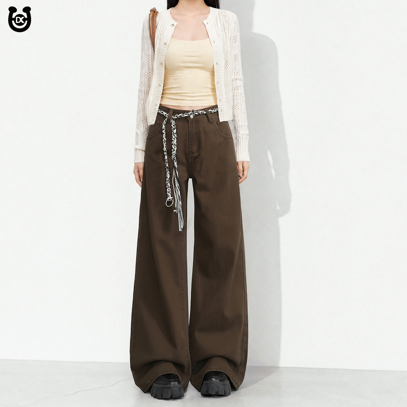 Dksysq Brown Wide-Leg Jeans for Women 2026 Autumn New Coffee-Colored High-Waisted Slimming Straight Pants for Petite Figures Dksysq Brown Wide-Leg Jeans for Women 2026 Autumn New Coffee-Colored High-Waisted Slimming Straight Pants for Petite Figures