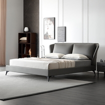 lbo-home Italian zhen leather bed double master modern minimalist light luxury minimalist 1 5m1 8 meters of small-sized nuptial bed