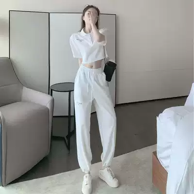 sandro moscoloni sports and leisure suit women's summer thin fashion age-reducing high-waisted drawstring pants two-piece set