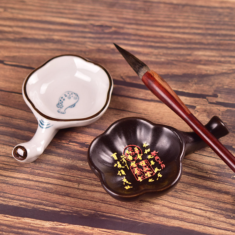 Ceramic black glazed ink disc Lick Brush Ink ink Ink Ink ink Brush Holder Pen Shelving water beginner disc