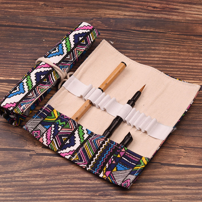 Handmade cotton brush curtain Brush bag canvas small brush with pen roll bag canvas brush storage bag