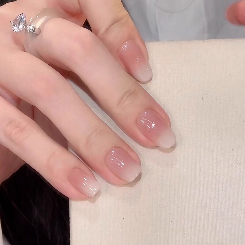 Nude Gradient Wearable Nails Peach Cat Eye Nail Art Finished Patch Whitening Natural Wedding Photo Maternity Fake Nails