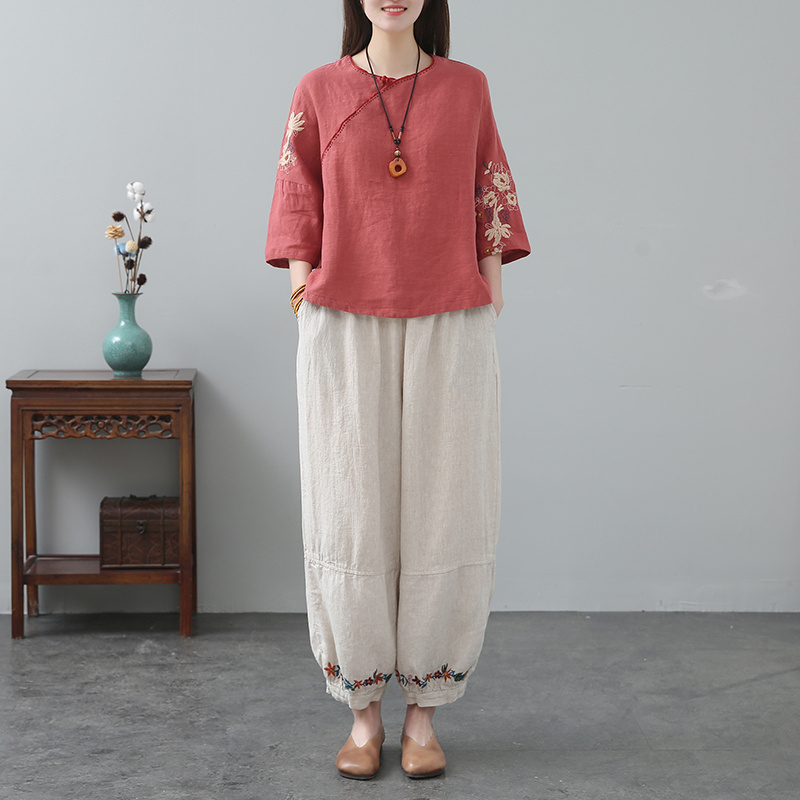 Linen Women's High-End Cotton-Linen Suit, Unique and Beautiful Summer Outfit for Ladies, Mom's New Chinese Style, Traditional Chinese Style, Old Money Style Women's Clothing