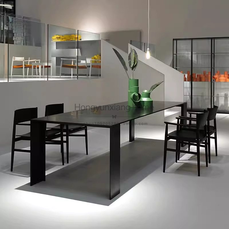 Porro Black Matte Metal Dining Table Italian Normcore Metallico Dining Table Simple House Office Conference Table