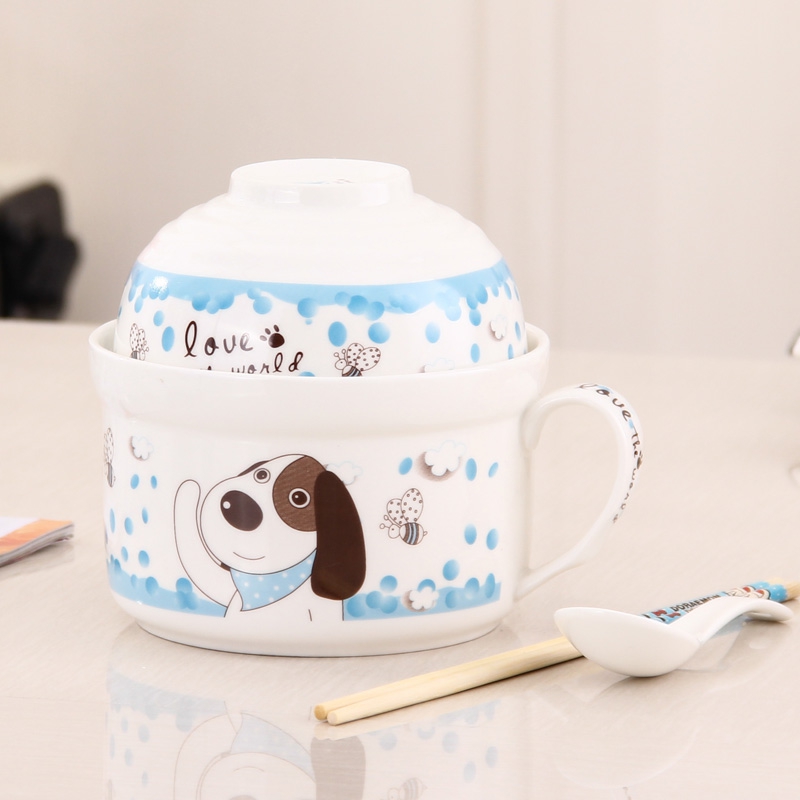 Ceramic terms rainbow such as bowl covered bowl individuality creative household jobs package mail cartoon Ceramic bowl with cover with large size