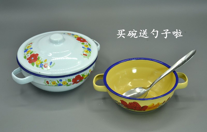 With cover enamel bowls bowl of curry old enamel basin of binaural enamel pot enamel bowls of lard nostalgia children//iron bowl