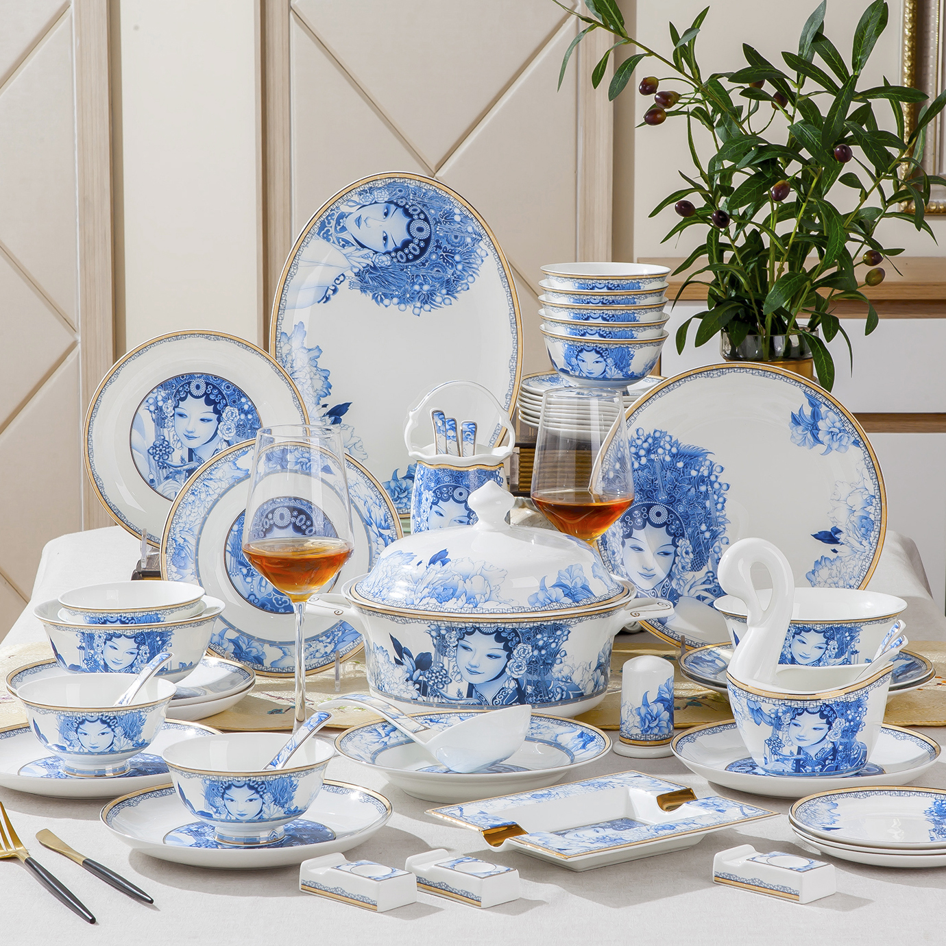 Dishes suit household combination of European jingdezhen ipads porcelain tableware Dishes chopsticks Chinese ceramic bowl Dishes for dinner