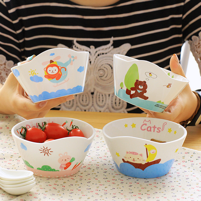 Working Fine club goods and lovely cartoon children 's individual creative small ceramic bowl bowl household tableware suit the baby to eat bread and butter