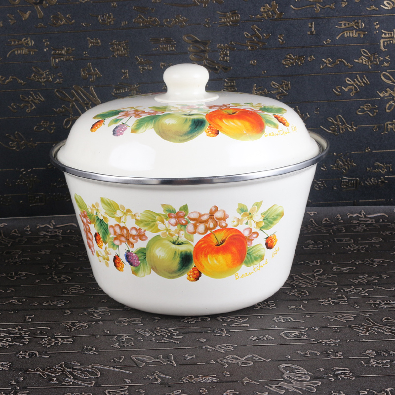 Thickening double enamel tureen enamel POTS with cover large heightening tureen mixing bowl of soup basin rainbow such as bowl with rice//