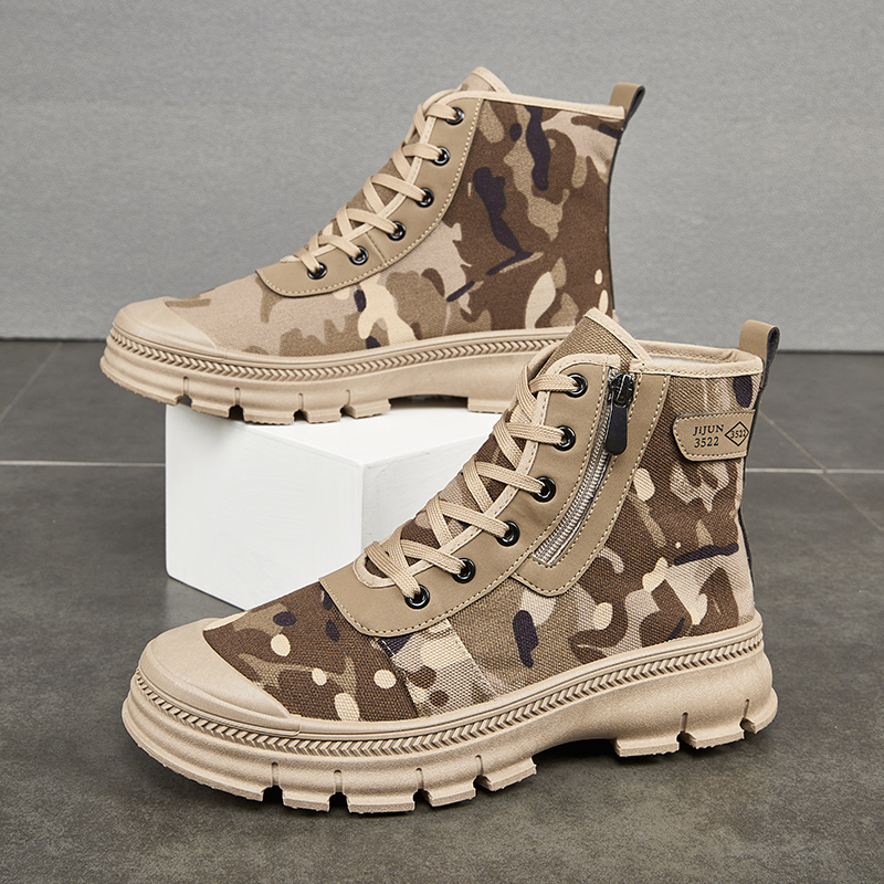 Waterproof 3522 Safety Shoes, High-Top with Side Zipper, Rainproof, Men's Wear-Resistant, Non-Slip, Thick-Soled, Outdoor Hiking Camouflage Liberation Shoes