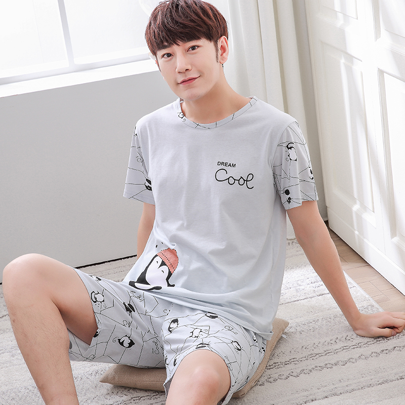 Summer mens bông trẻ mỏng pajama ngắn tay áo quần short thiết lập kích thước lớn mùa hè nhà mens váy trẻ quần áo.