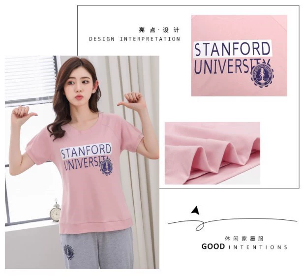 Bộ đồ ngủ nữ mùa hè tay ngắn cắt cúp cotton phần mỏng phiên bản Hàn Quốc của bộ phim hoạt hình dễ thương phục vụ nhà cotton phù hợp với phụ nữ
