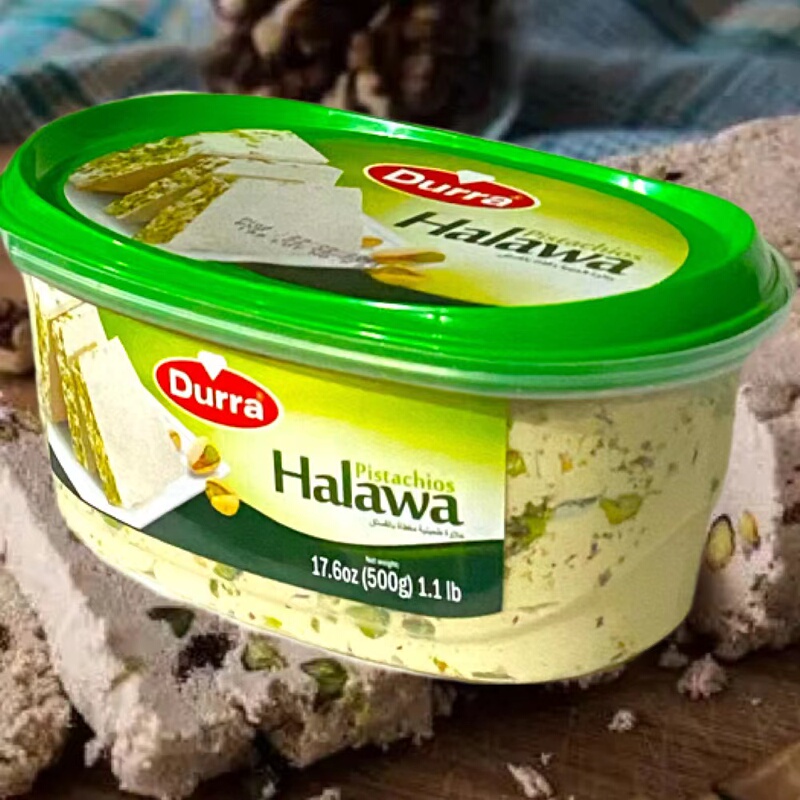 Durra Halawa Halva Pistachios Arabic Middle Eastern Food Pistachio-Flavored Sesame Halva Durra Halawa Halva Pistachios Arabic Middle Eastern Food Pistachio-Flavored Sesame Halva
