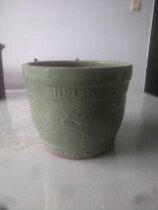  Oversized Republic of China period green glaze old flower basin Antique old object flower pot nostalgic collection can be used