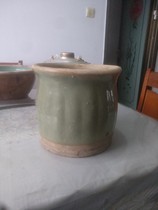  During the Republic of China period green glaze melon edge purple sand open flower pot old flower pot antique flower pot green glaze purple sand flower pot