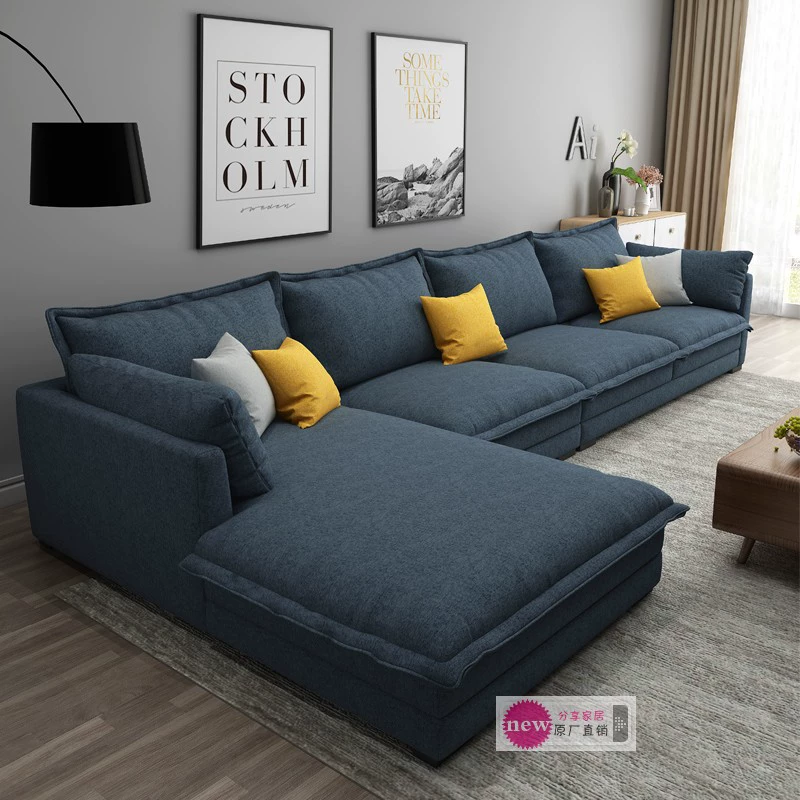 Bắc Âu đơn giản hiện đại có thể giặt hình chữ L kết hợp vải sofa phòng khách góc đôi cao su pad đặt đôi - Ghế sô pha