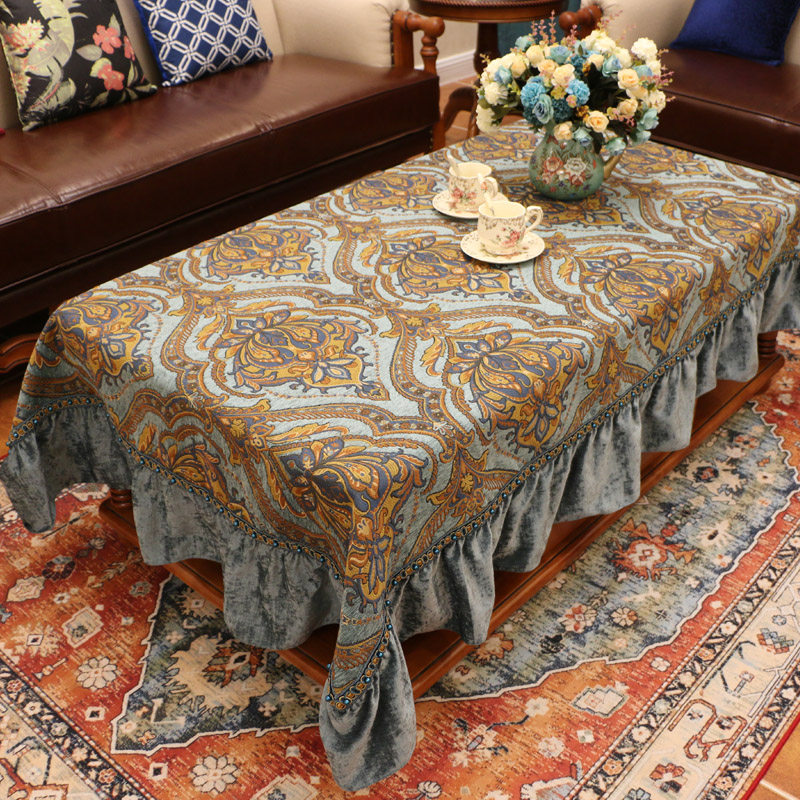 Tablecloth American vintage rectangular dining table Anti-ironing tablecloth Household European luxury coffee table pad fabric chair cover
